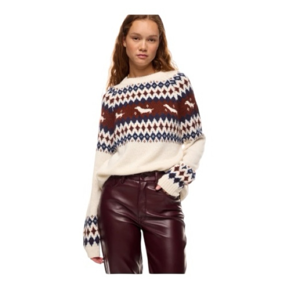 Rachel Antonoff Hot Dog Sweater Cream Fair Isle Pullover Alpaca Wool Medium - Picture 3 of 11